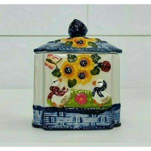 Ceramic Container Canister With Lid Duck Daisies Floral Kitchen